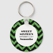 Green Chevron Glitter Sweet 16 Sleutelhanger (Voorkant)