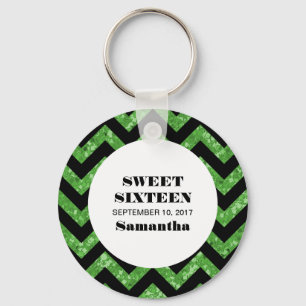 Green Chevron Glitter Sweet 16 Sleutelhanger