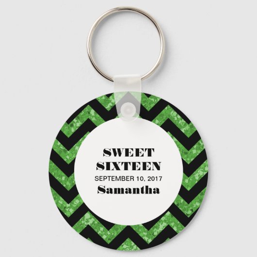 Green Chevron Glitter Sweet 16 Sleutelhanger (Voorkant)
