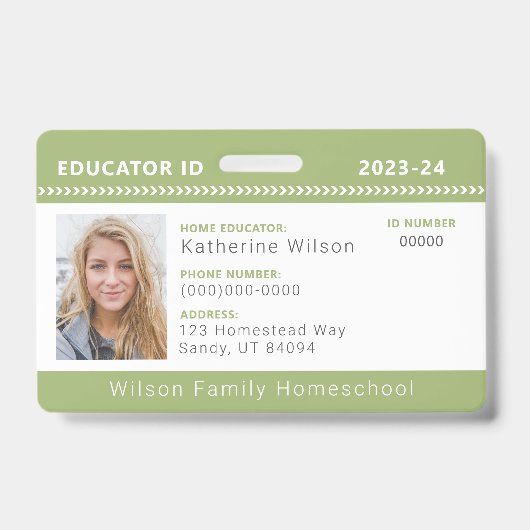 Green Chevron Homeschool Educator ID Badge (Voorzijde)