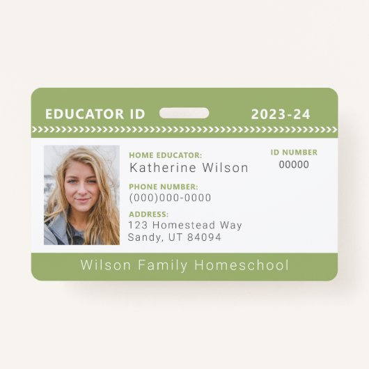 Green Chevron Homeschool Educator ID Badge (Voorkant)