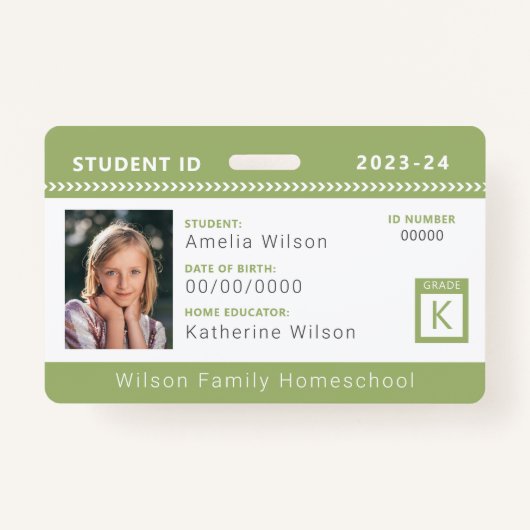 Green Chevron Homeschool Student ID Badge (Voorkant)