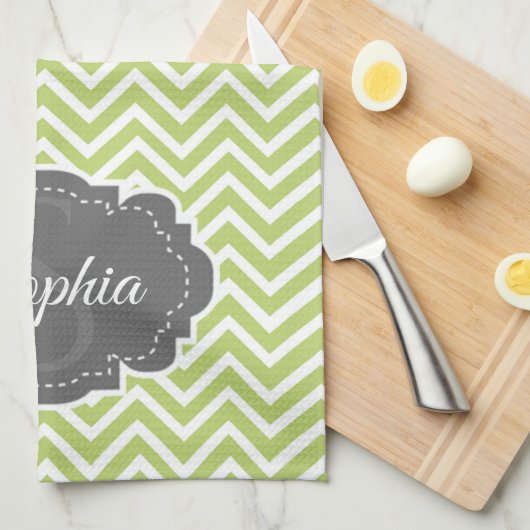 Green Chevron Kitchen Towel Theedoek (Quarter Fold)