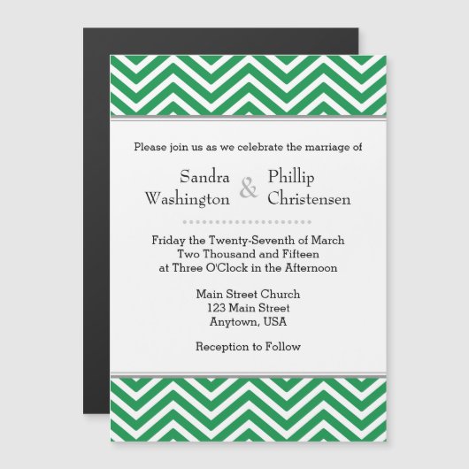 Green Chevron Magnetic Wedding Invitation Magnetische Uitnodiging (Voorkant / Achterkant)