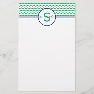 Green Chevron Monogram Briefpapier