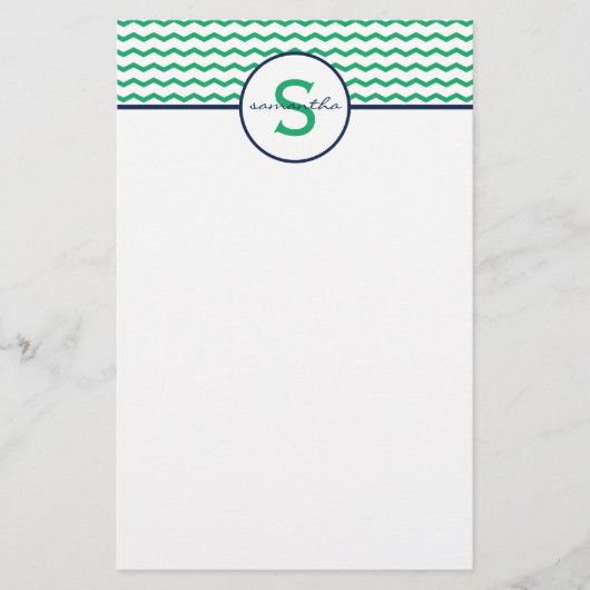 Green Chevron Monogram Briefpapier (Voorkant)