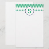 Green Chevron Monogram Briefpapier (Voorkant / Achterkant)