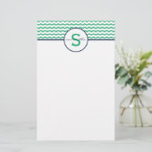 Green Chevron Monogram Briefpapier (Staand voorkant)
