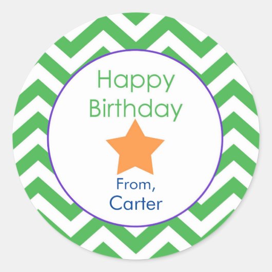 Green Chevron Personalized Birthday Gift Sticker (Voorkant)