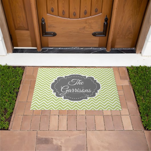 Green Chevron Persoonlijke Doormat Deurmat (Buiten)