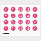 Green Chevron Pink Monogram Ronde Sticker (Vel)