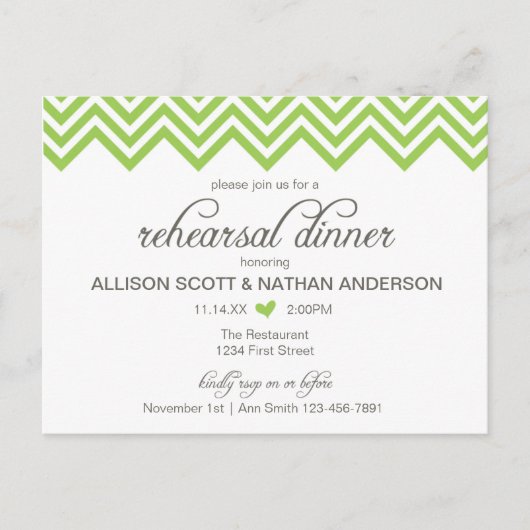 Green Chevron Rehearsal Dinner Invite Briefkaart (Voorkant)