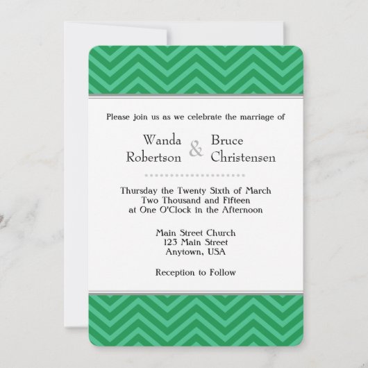Green Chevron Wedding Invitation Kaart (Voorkant)