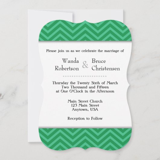 Green Chevron Wedding Invitation Kaart (Voorkant)