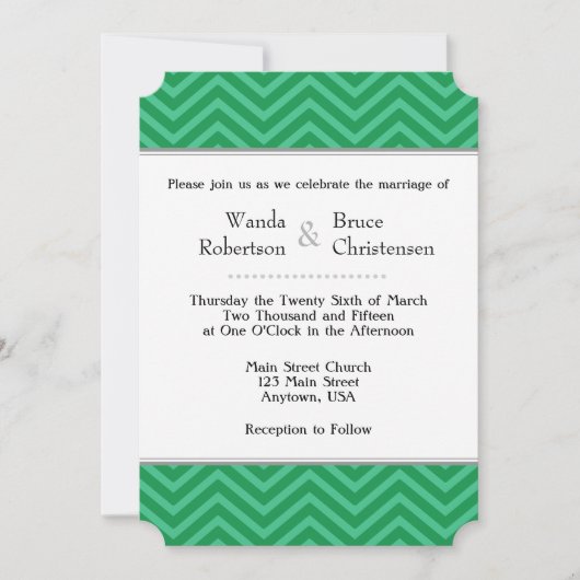 Green Chevron Wedding Invitation Kaart (Voorkant)