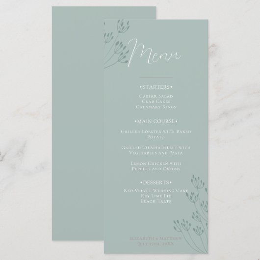 Green Chic Boho Green Wedding Menu (Voorkant / Achterkant)