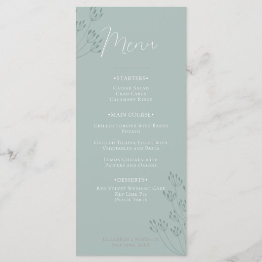 Green Chic Boho Green Wedding Menu (Voorkant)