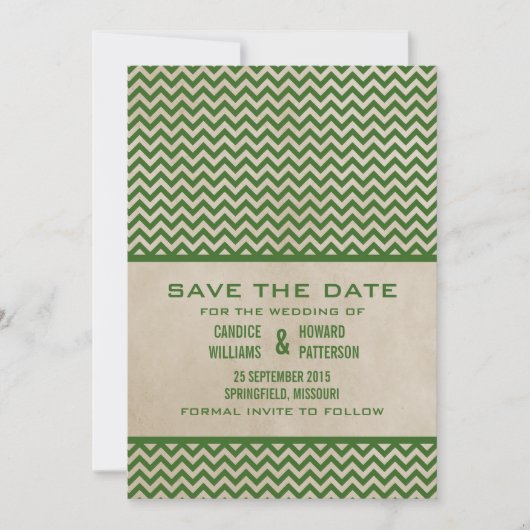 Green Chic Chevron sparen de Datum uitnodigen Save The Date (Voorkant)