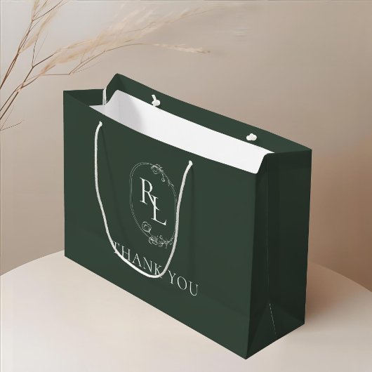 Green | Chic Floral Monogram Huwelijk Bedankt Groot Cadeauzakje