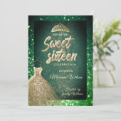 Green chic Gold sequins kleden tiara Sweet 16 Kaart (Staand voorkant)