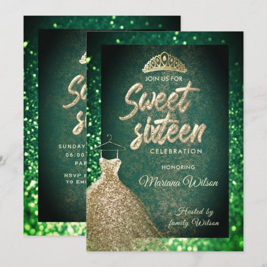 Green chic Gold sequins kleden tiara Sweet 16 Kaart (Voorkant / Achterkant)