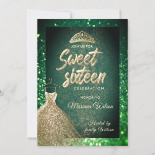 Green chic Gold sequins kleden tiara Sweet 16 Kaart