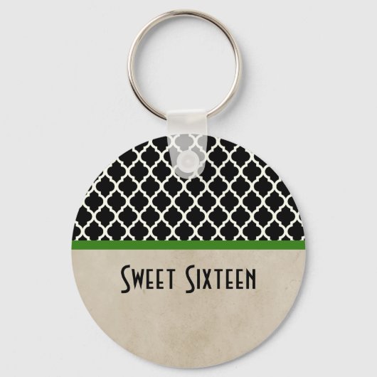 Green Chic Quatrefoil Sweet 16 Sleutelhanger (Voorkant)