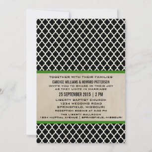 Green Chic Quatrefoil Wedding Invite Kaart