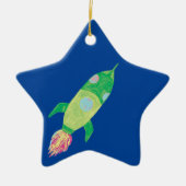 Green Childish Space Rocket Star Keramisch Ornament (Voorkant)