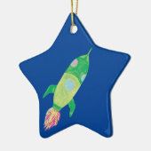 Green Childish Space Rocket Star Keramisch Ornament (Links)