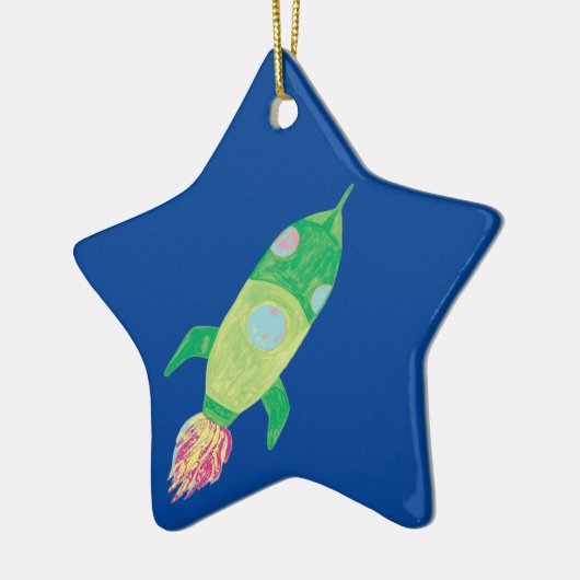 Green Childish Space Rocket Star Keramisch Ornament (Links)