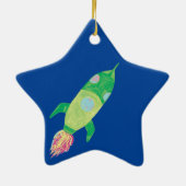 Green Childish Space Rocket Star Keramisch Ornament (Achterkant)