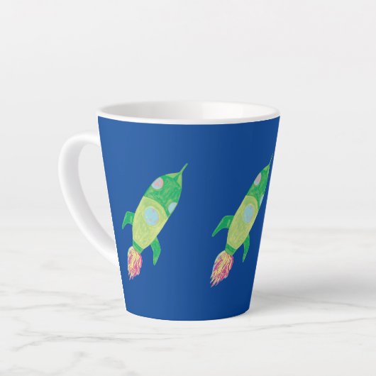 Green Childish Space Rocket Star Latte Mok (Linkerhoek)