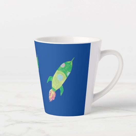 Green Childish Space Rocket Star Latte Mok (Rechts)