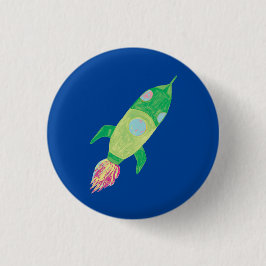 Green Childish Space Rocket Star Ronde Button 3,2 Cm