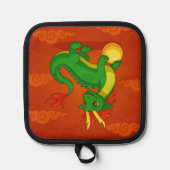 Green Chinese Dragon on Red Pannenlap (Voorkant)