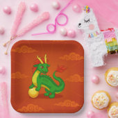 Green Chinese Dragon on Red Papieren Bordje (Feest)