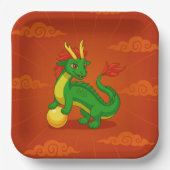Green Chinese Dragon on Red Papieren Bordje (Voorkant)