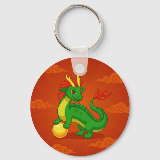 Green Chinese Dragon on Red Sleutelhanger (Voorkant)
