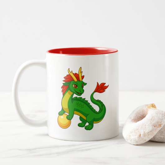 Green Chinese Dragon Tweekleurige Koffiemok (Met donut)