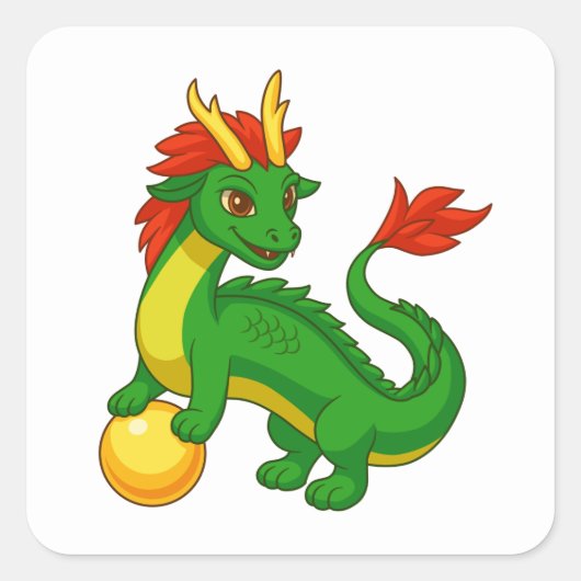 Green Chinese Dragon Vierkante Sticker (Voorkant)