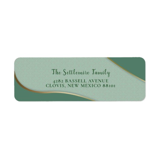 Green Chinoiserie Abstract Cloud Pattern Gold Line Etiket (Voorkant)