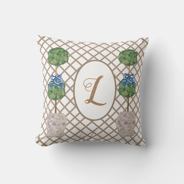 Green Chinoiserie Ginger Jar Jars Topiary Basket Kussen (Voorkant)