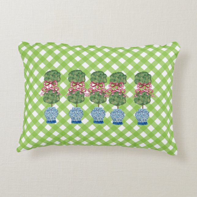 Green Chinoiserie Ginger Jars Jar Topiary Lumbar Accent Kussen (Achterkant)