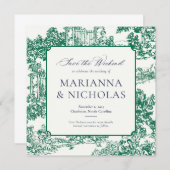 Green Chinoiserie Style Wedding Save the Date (Voorkant / Achterkant)