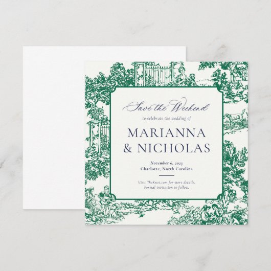 Green Chinoiserie Style Wedding Save the Date (Voorkant / Achterkant)