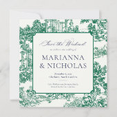 Green Chinoiserie Style Wedding Save the Date (Voorkant)