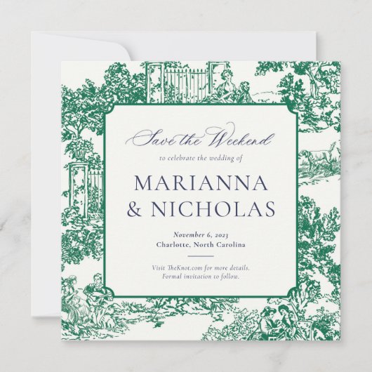 Green Chinoiserie Style Wedding Save the Date (Voorkant)