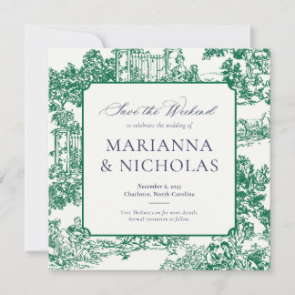 Green Chinoiserie Style Wedding Save the Date