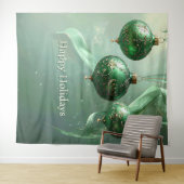 Green Christmas Ball Holiday Backdrop Wandkleed (In Situ (horizontaal))